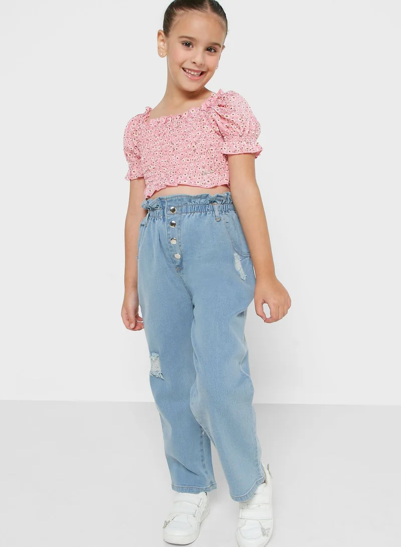Nautinati Nauti Nati Girls Floral Printed Puff Sleeves Crop Top