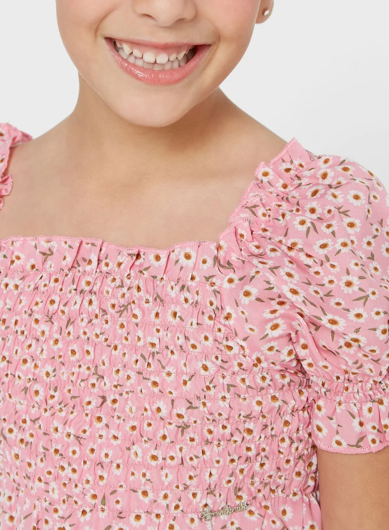 Nautinati Nauti Nati Girls Floral Printed Puff Sleeves Crop Top