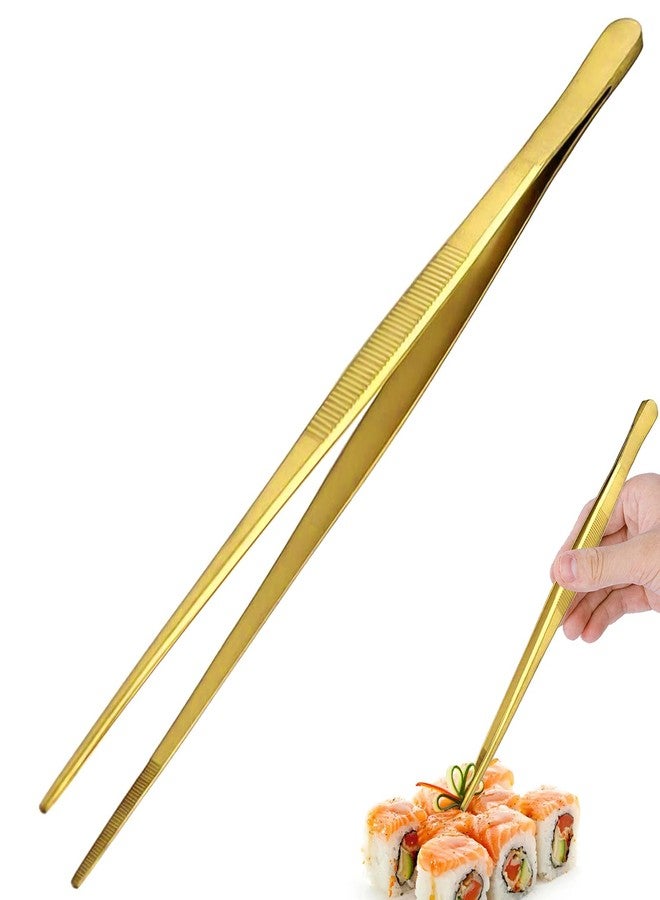 LINALL ملقط - ملقط طعام بطول 30 سم / 12 بوصة، ملقط مستقيم مسنن، ملقط كوكتيل، أداة بار ذهبية - Image 1