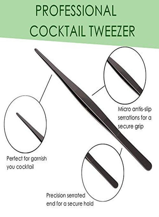 LINALL ملقط - ملقط طعام بطول 30 سم / 12 بوصة، ملقط مستقيم مسنن، ملقط كوكتيل، أداة بار ذهبية - Image 2