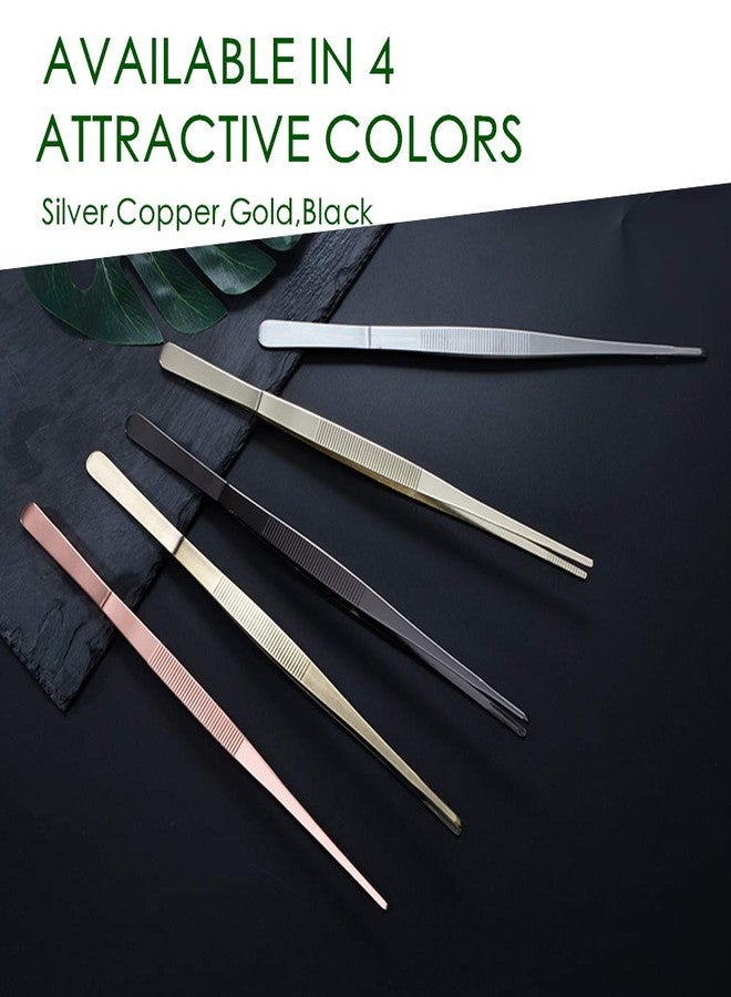 LINALL ملقط - ملقط طعام بطول 30 سم / 12 بوصة، ملقط مستقيم مسنن، ملقط كوكتيل، أداة بار ذهبية - Image 5