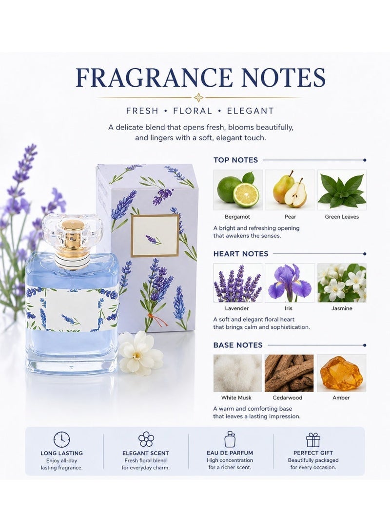 عطر نسائي فاخر برائحة اللافندر 50 مل – أو دو بارفان زهري منعش يدوم طويلاً للاستخدام اليومي والعمل والسفر والهدايا - Image 3