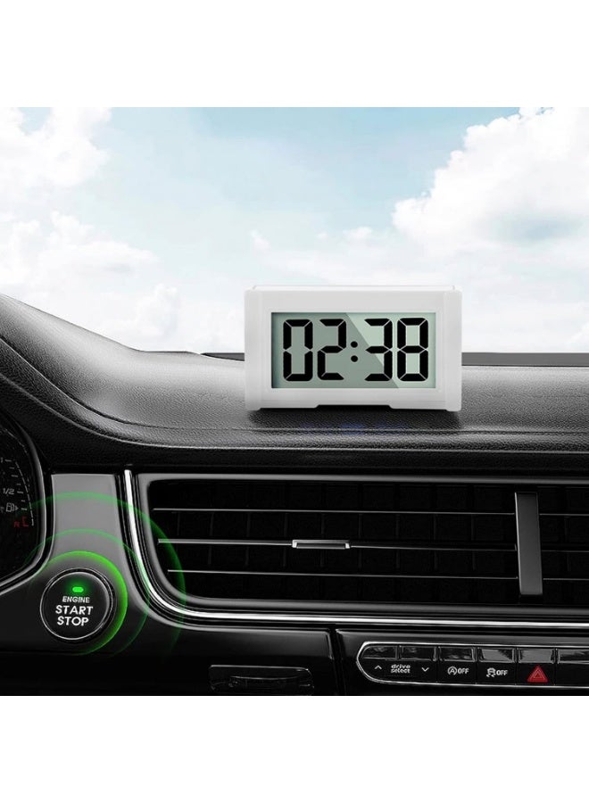 Meetion 6PCS Small Digital Clock, Vehicle Adhesive Clock with Jumbo LCD Time & Day Display, Mini Car Dashboard Clock Battery Operated for Desktop Car Truck Dashboard & Air Vent (Black) - Image 2