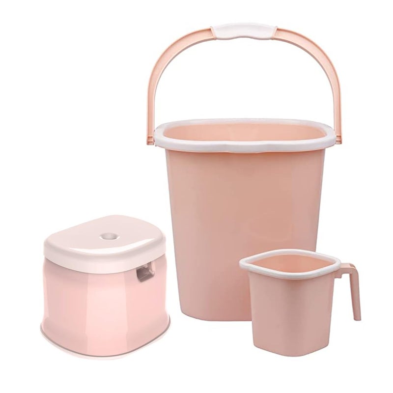 AIR O MATIC AIR O MATIC New Plastic Double Moulded Unbreakable 3pc Square Bathroom Set Bucket 18L Mug 15L Stool Pink 