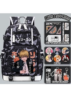 Electric Saw Man Boys Japanese Anime Joint Style Backpack Large Capacity School Bag For Middle High School Students Grey B -15-piece set