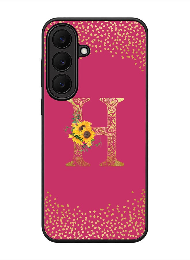 Stylizedd Rugged Case for Samsung Galaxy S26 FE- Slim Fit Hybrid Rubber Cover Sunflower Monogram - H (Deep Pink)