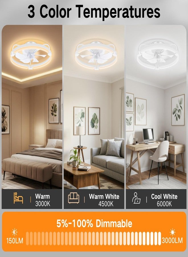 OUTON 20 Inch Ceiling Fan with Light, Remote & App Control, Fandelier Low Profile Flush Mount Ceiling Fan with 3000K-6500K Stepless Dimmable, 6 Speed, Quiet DC Motor, Modern Ceiling Fans for Bedroom - Image 2