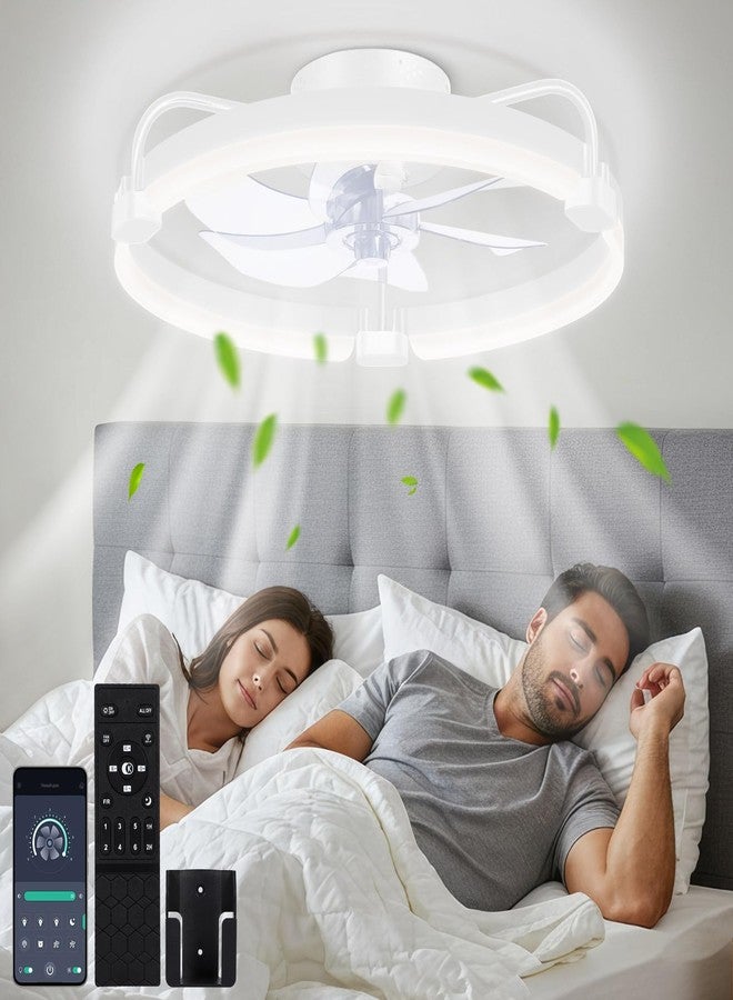 OUTON 20 Inch Ceiling Fan with Light, Remote & App Control, Fandelier Low Profile Flush Mount Ceiling Fan with 3000K-6500K Stepless Dimmable, 6 Speed, Quiet DC Motor, Modern Ceiling Fans for Bedroom - Image 1