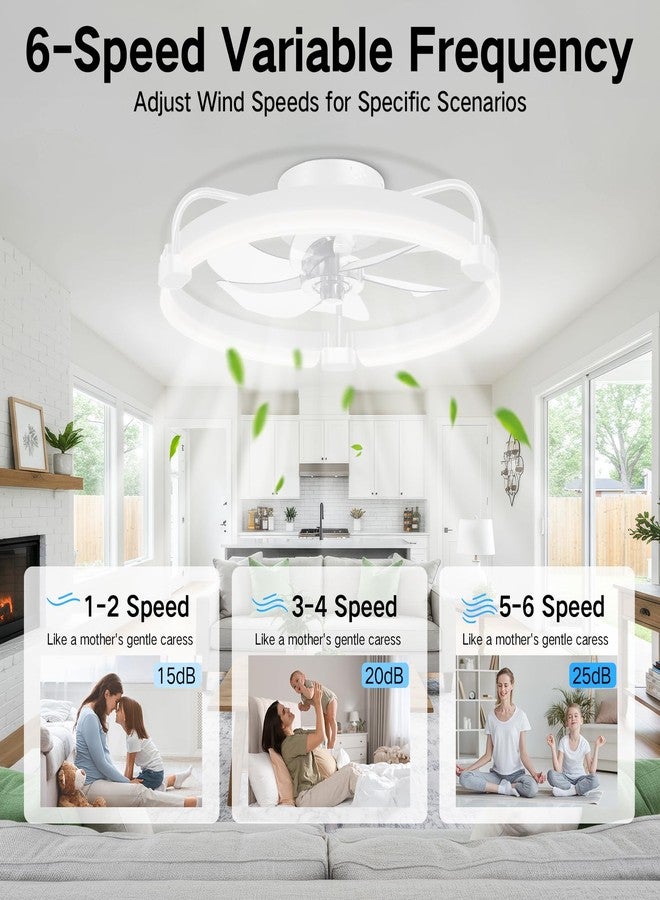 OUTON 20 Inch Ceiling Fan with Light, Remote & App Control, Fandelier Low Profile Flush Mount Ceiling Fan with 3000K-6500K Stepless Dimmable, 6 Speed, Quiet DC Motor, Modern Ceiling Fans for Bedroom - Image 5