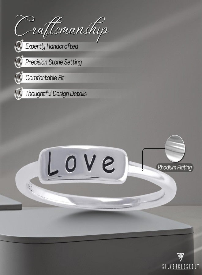 SILVERCLOSEOUT Rhodium Plated Sterling Silver Stackable Womens Love Ring Thin Stacking Rings - Size 10 - Image 3