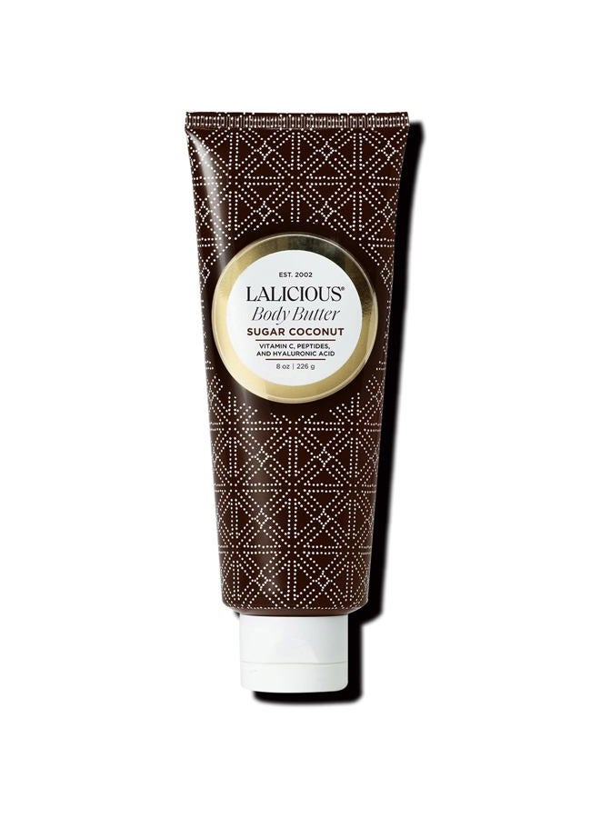 LALICIOUS Sugar Coconut Body Butter - Hydrating Body Moisturizer with Shea Butter, Cucumber Extract & Apricot Oil, No Parabens (8 Ounces) - Image 1