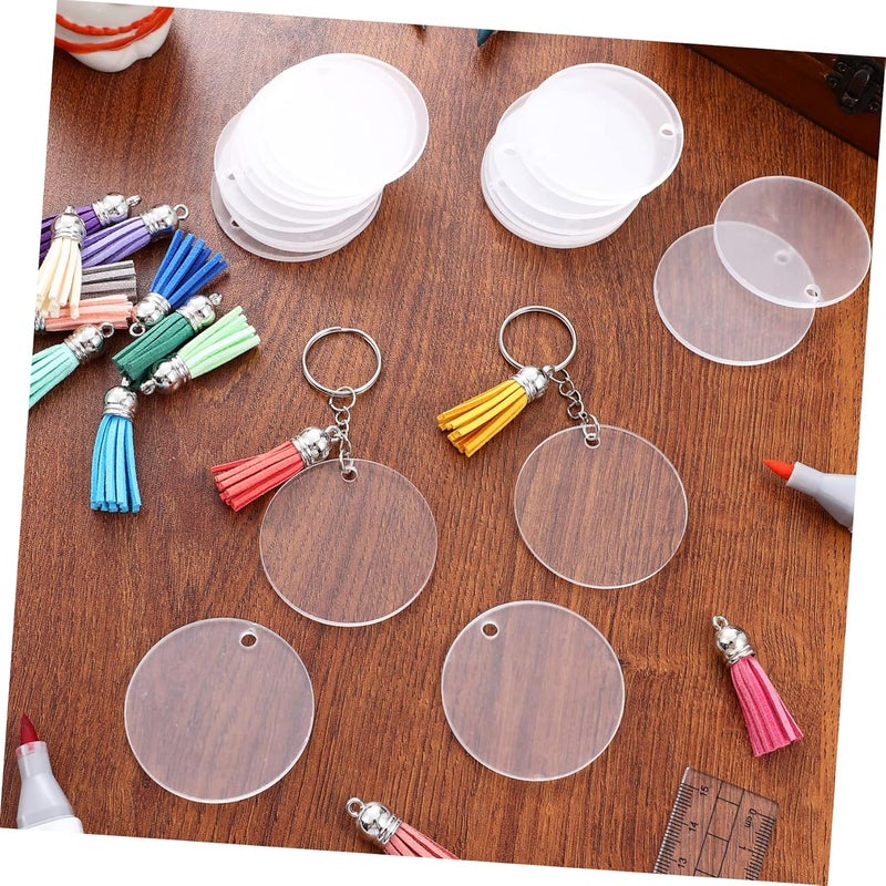 Uonlytech 120 Pcs Acrylic Keyring Blanks with Random Color Tassels for DIY Crafts Round Acrylic Pendants with Jump Rings for Keychain Making and Personalization - Image 4