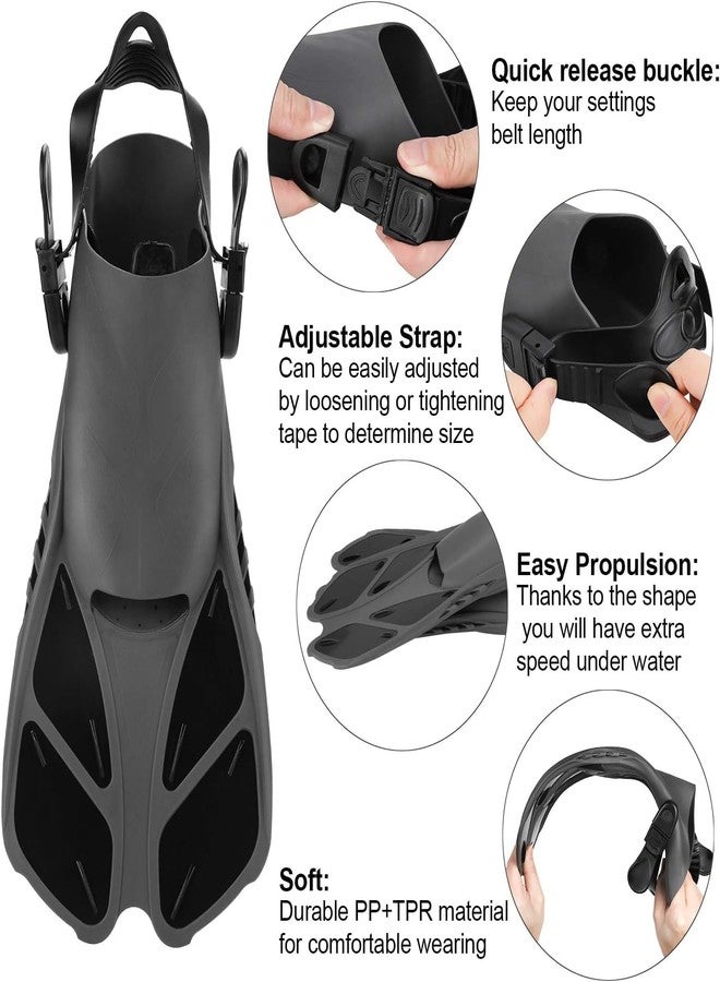 MUGATH Swim Training Fins ,Diving Fins, Flippers for Snorkeling, Swimming Fins ,Swim Leg Fins,Adjustable Flipper Fins for Adults Men/Women, Teens, Lightweight & Compact for Travel (ML/XL) Black - Image 2