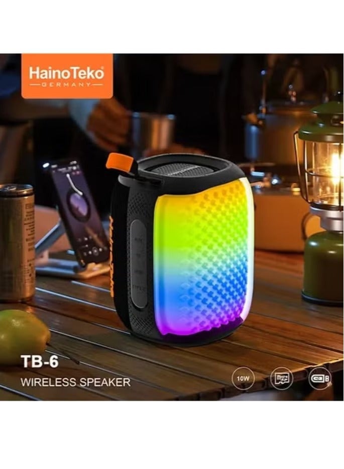 Haino Teko TB-6 Portable Wireless Bluetooth Speaker with RGB Lighting, 10W Output Power, Multi-Functional Button Control, Black ‚Äì Stylish Sound Experience - Image 2