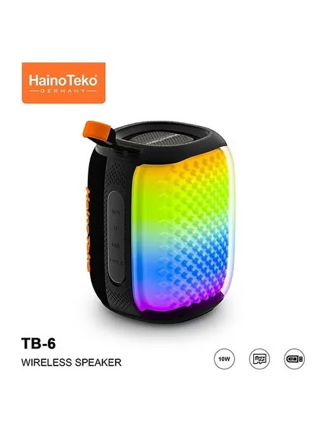 Haino Teko TB-6 Portable Wireless Bluetooth Speaker with RGB Lighting, 10W Output Power, Multi-Functional Button Control, Black ‚Äì Stylish Sound Experience - Image 1