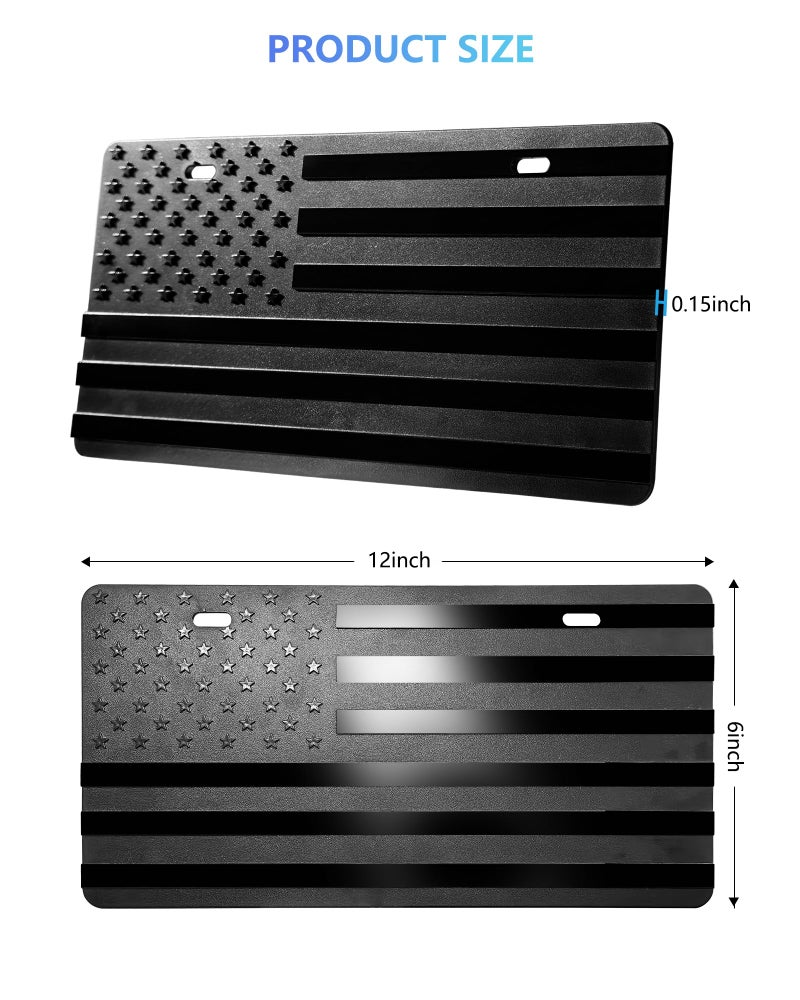 FBJTDQ American Flag Front Bumper License Plate - Black Plastic Plates with 3D Embossed Patriotic Decor for Cars with Screws - Image 2