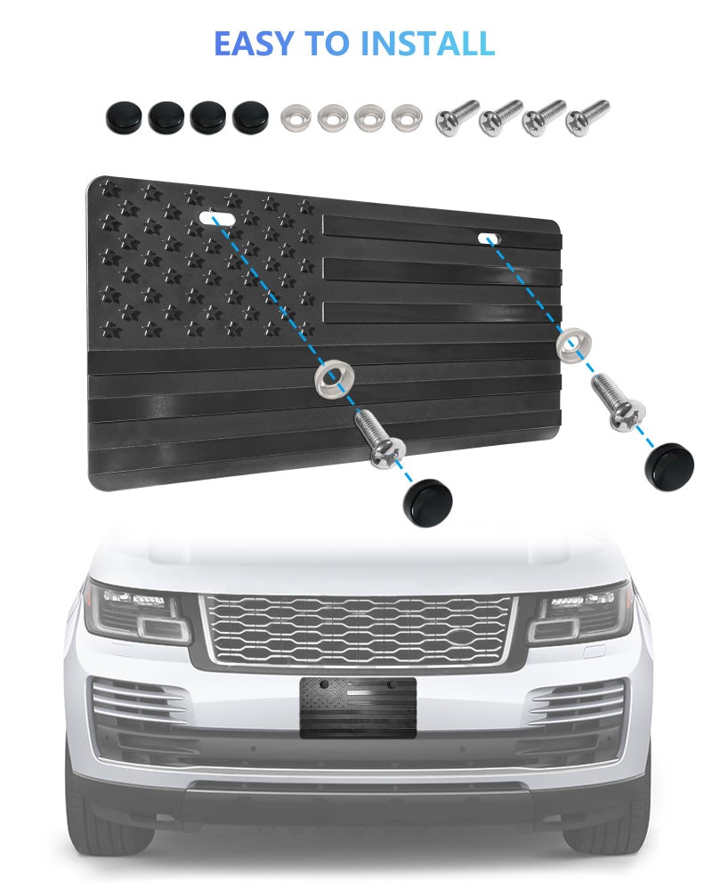 FBJTDQ American Flag Front Bumper License Plate - Black Plastic Plates with 3D Embossed Patriotic Decor for Cars with Screws - Image 4