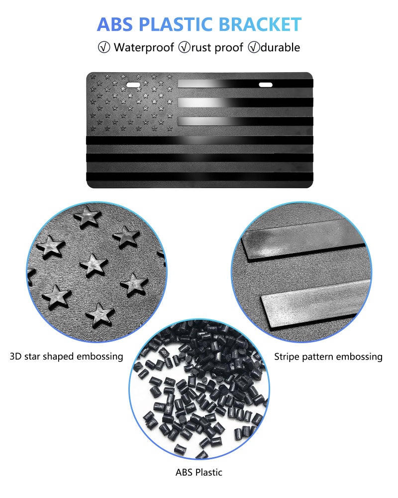 FBJTDQ American Flag Front Bumper License Plate - Black Plastic Plates with 3D Embossed Patriotic Decor for Cars with Screws - Image 3