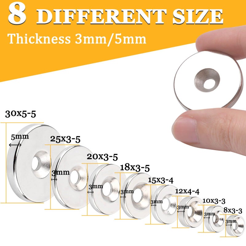 MIN CI 30 قطعة مغناطيس نادر الأرض قوي ثقيل، مغناطيس قرص نيوديميوم دائري، للحرف والتجارب العلمية وورشة العمل وخزائن الأدوات وتخزين الأدوات الخارجية (18 × 3 ثقب 5 مم) - Image 3