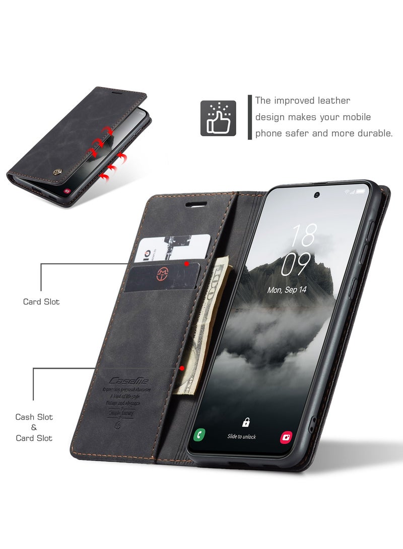 CaseMe For Samsung Galaxy S24 FE Cover, Soft PU Leather Shockproof Mobile Phone Wallet Case, Full Body Protective Flip Cover Magnetic Adsorption Back Cover - Image 2