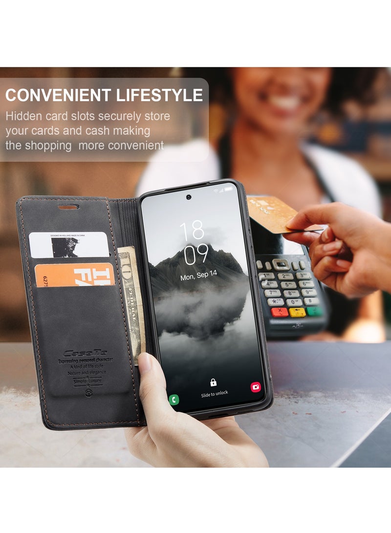 CaseMe For Samsung Galaxy S24 FE Cover, Soft PU Leather Shockproof Mobile Phone Wallet Case, Full Body Protective Flip Cover Magnetic Adsorption Back Cover - Image 4