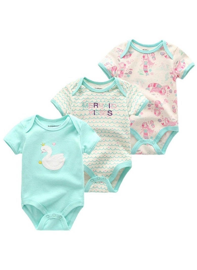 Baby Pure Cotton Jumpsuit Short-sleeved Crawling Suit Three-piece Set - Image 1