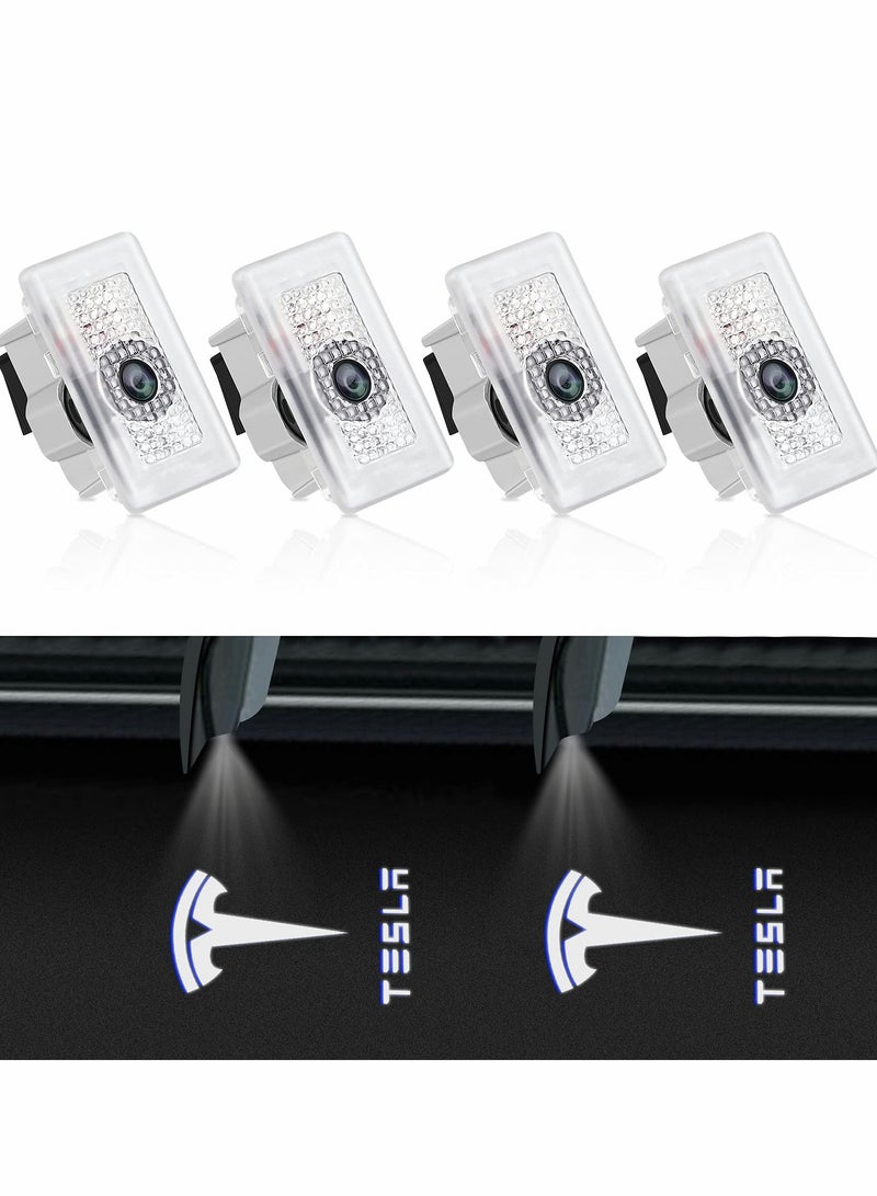 SYOSI Car Door Lights Logo Projector for Tesla, Ultra-Bright LED 3D Laser Ghost Shadow Light, Never Fade Welcome Step Courtesy Model 3 Y S X Accessories, Plug and Play (4pcs)  - Image 1