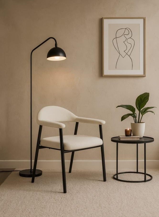 UNIKSAR Modern Boucle Fabric Upholstered Accent Armchair or Dining Chair with Matte Black Metal Frame - Ergonomic and Comfortable Seating - Image 1