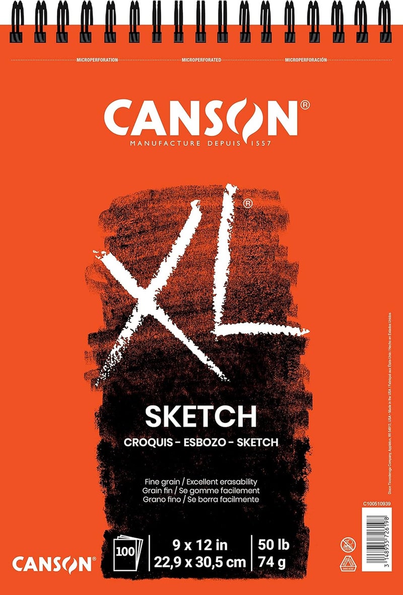 CANSON دفتر رسم كانسون XL سلسلة ورق للفحم وقلم الباستيل، سلك علوي، 50 باوند، 9 × 12 بوصة، 100 ورقة - Image 1