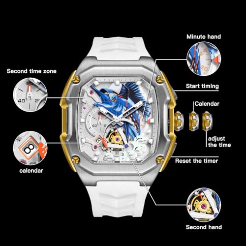 LILUOKE Fishing Watches Tuna Watch for Men – Artistic Dial, Stainless Steel Case, Waterproof Sport Watch with Silicone Strap (DT-LK9029G-03) - Image 3