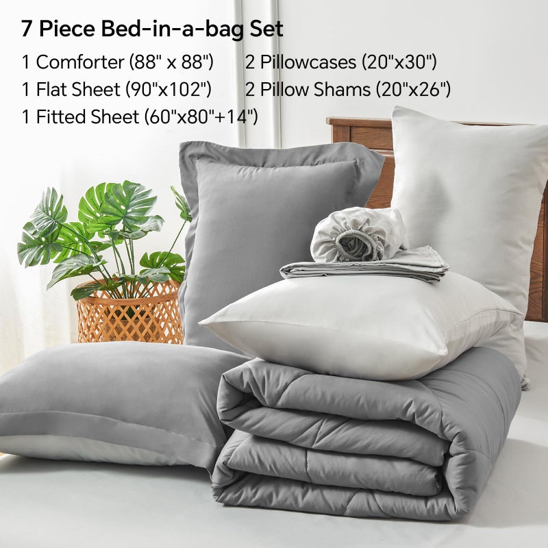 BEDELITE Queen Comforter Set 7 Pieces Bed in A Bag - Soft Microfiber Reversible Grey Bed Set with Comforters, Sheets, Pillowcases & Shams, Cozy Luxury Bedding Sets for All Season - Image 5