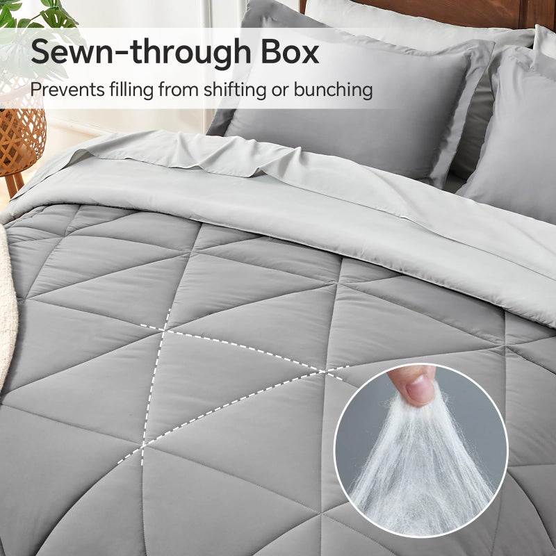 BEDELITE Queen Comforter Set 7 Pieces Bed in A Bag - Soft Microfiber Reversible Grey Bed Set with Comforters, Sheets, Pillowcases & Shams, Cozy Luxury Bedding Sets for All Season - Image 3