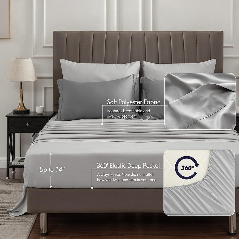BEDELITE Queen Comforter Set 7 Pieces Bed in A Bag - Soft Microfiber Reversible Grey Bed Set with Comforters, Sheets, Pillowcases & Shams, Cozy Luxury Bedding Sets for All Season - Image 4