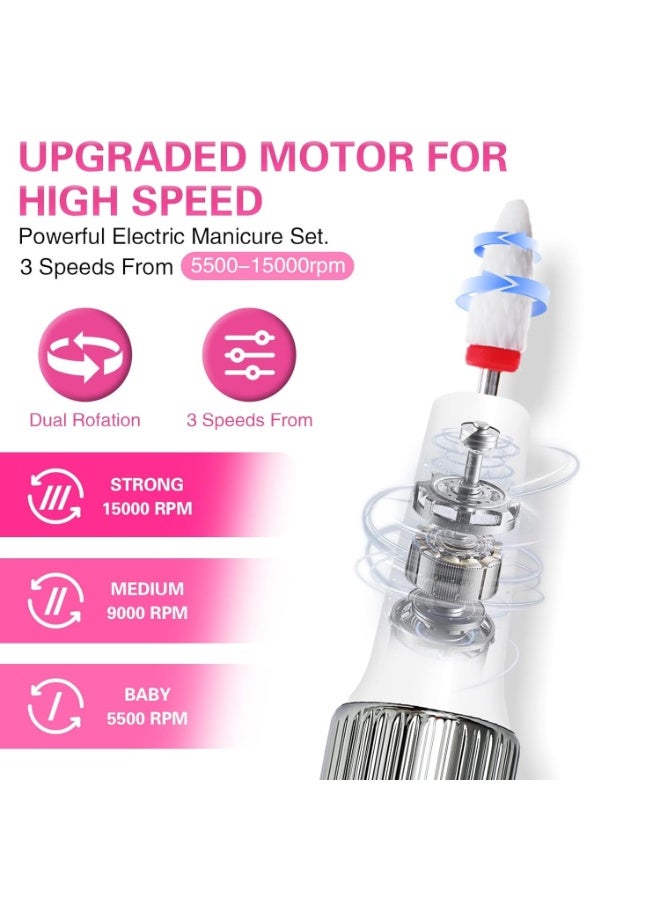 مثقاب الأظافر الكهربائي اللاسلكي، مجموعة 13 في 1 محمولة لأظافر الأكريليك، مبرد الأظافر الكهربائي القابل لإعادة الشحن لرعاية مانيوكير بيديوكير للنساء - Image 2