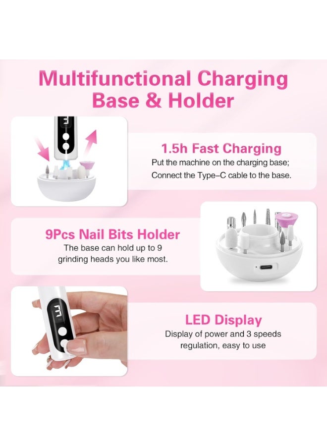 مثقاب الأظافر الكهربائي اللاسلكي، مجموعة 13 في 1 محمولة لأظافر الأكريليك، مبرد الأظافر الكهربائي القابل لإعادة الشحن لرعاية مانيوكير بيديوكير للنساء - Image 5