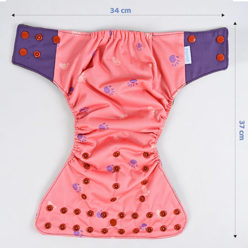 Cherilo Reusable Cloth Diaper for New Born Baby 0 to 3 years, Leakproof, Washable Cloth Diapers, No Side Leakage, Adjustable Free Size Pocket Diaper (Baby Paw Pattern Diaper + 1 Insert) - Image 2