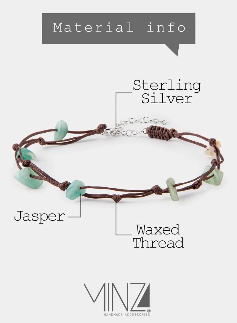 Minza  Minza ” Hippie ” Pure 925 Sterling Silver, Jasper Stone, Handmade Anklet for Women, Woven and Beaded Anklet, 0.400 grams of Silver, Jewelry for Casual & Special Occasion for Women | Best Price UAE