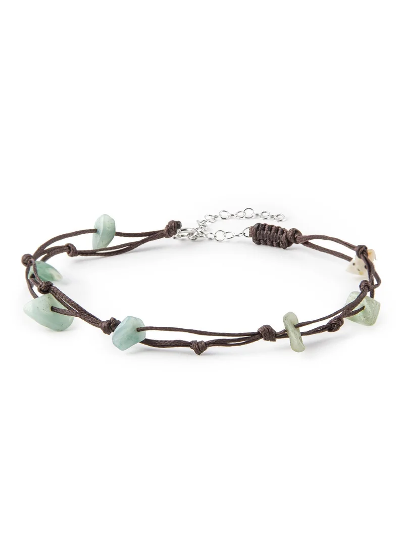 Minza  Minza ” Hippie ” Pure 925 Sterling Silver, Jasper Stone, Handmade Anklet for Women, Woven and Beaded Anklet, 0.400 grams of Silver, Jewelry for Casual & Special Occasion for Women | Best Price UAE