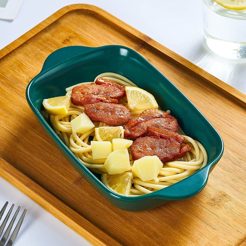 Trifecta Ceramics baking dish Matte-colored rectangular casserole dish with Handle for Oven Ceramic Baking Pan Lasagna Casserole Pan Individual Bakeware 9x5 inch (Pink And Green Pack - 2) - Image 3