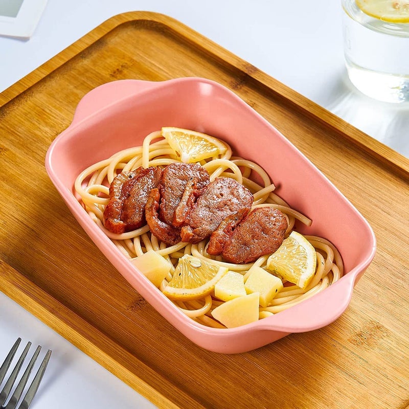 Trifecta Ceramics baking dish Matte-colored rectangular casserole dish with Handle for Oven Ceramic Baking Pan Lasagna Casserole Pan Individual Bakeware 9x5 inch (Pink And Green Pack - 2) - Image 2