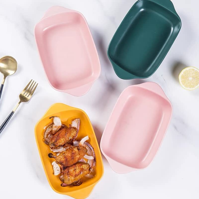 Trifecta Ceramics baking dish Matte-colored rectangular casserole dish with Handle for Oven Ceramic Baking Pan Lasagna Casserole Pan Individual Bakeware 9x5 inch (Pink And Green Pack - 2) - Image 4
