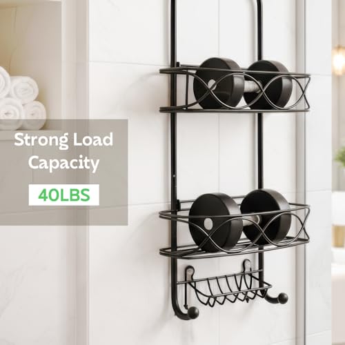 MIORAH Hanging Shower Caddy for Bathroom Aluminium | Bathroom Organiser Without Drill | Bathroom Accessories Storage Organizer Black - Image 3