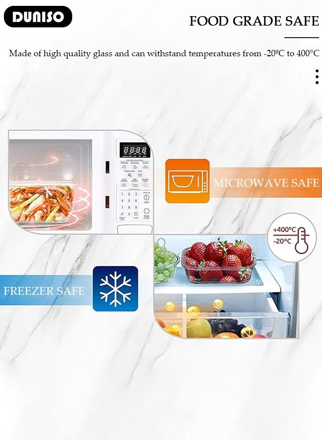 DUNISO 3 قطع صندوق غداء زجاجي، حاوية طعام بنمط بنتو مقاومة للتسرب مع غطاء محكم ومقسم، صندوق تخزين طعام محكم قابل لإعادة الاستخدام، حاويات تخزين الطعام للميكروويف، الفرن، الفريزر وغسالة الصحون، حاويات تحضير الوجبات الزجاجية للتخزين/حاوية طعام/صندوق غداء بنتو - Image 3