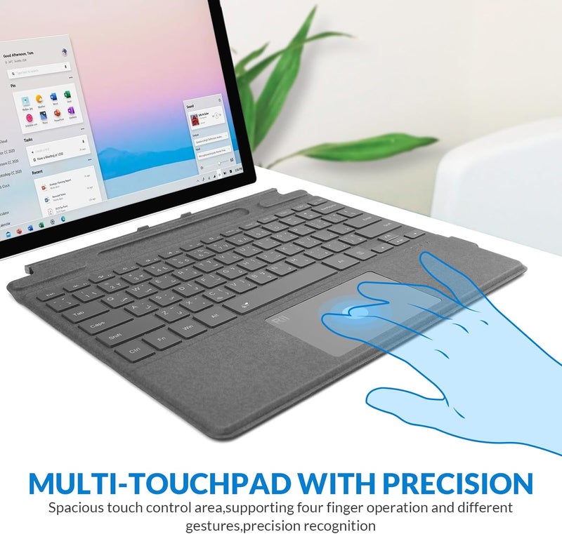 RII [Arabic layout]Surface Pro Type Cover,Ultra-Slim Portable Bluetooth Wireless Keyboard with Touchpad,7 Color Backlit,Compatible with Surface Pro 8/9/X Only (Black-AR) - Image 4
