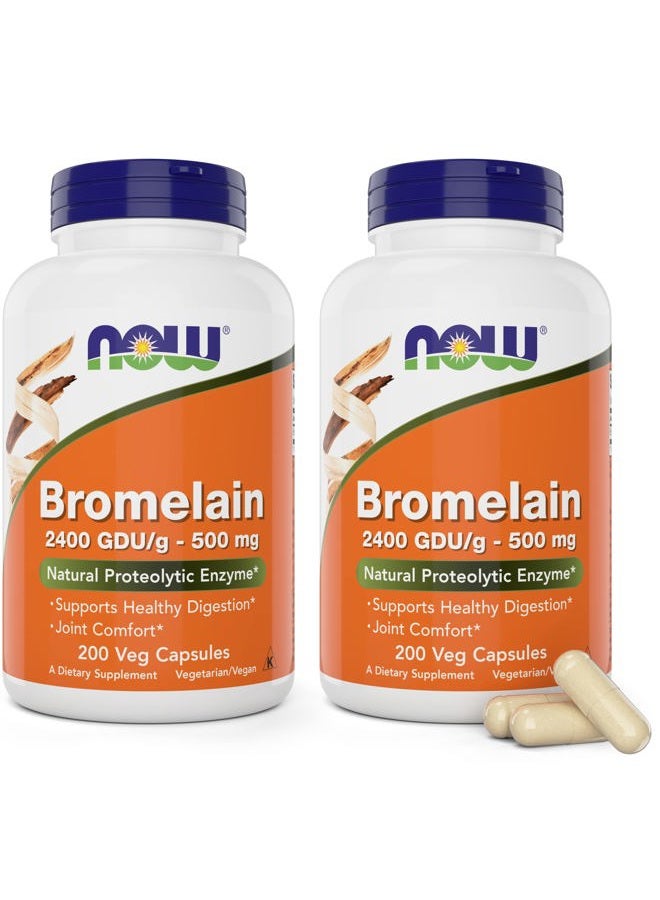 Now Bromelain 500 mg, 200 Veg Capsules (Pack of 2) Supplement - Non-GMO, Vegan 500mg Caps - Image 1