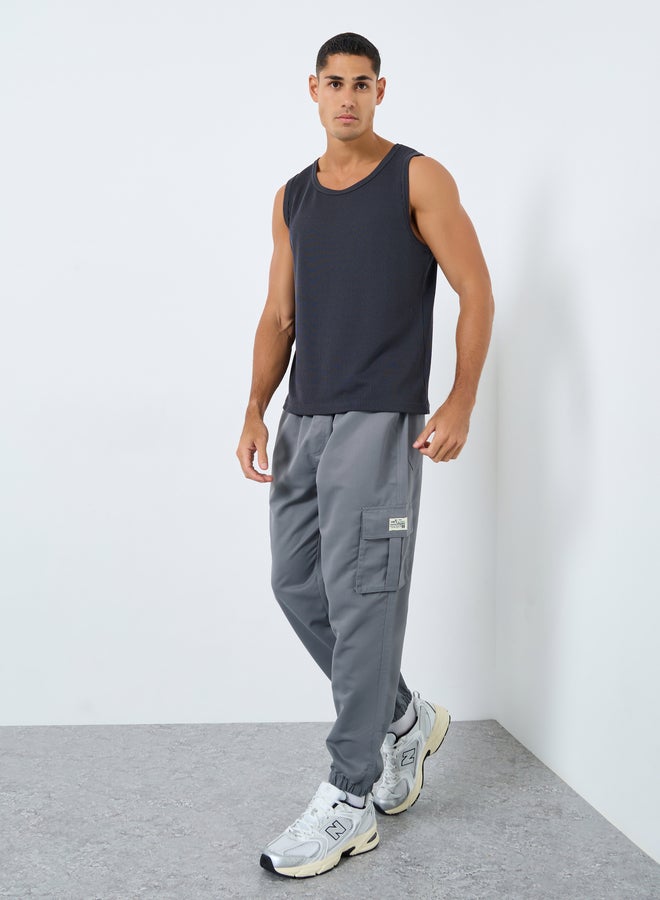 Take Two Solid Relaxed Fit Cargo Pants with Drawstring - Image 2