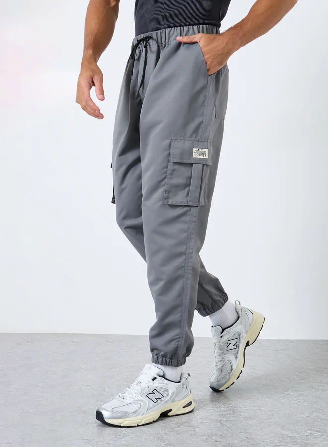تايك تو Take Two Solid Relaxed Fit Cargo Pants with Drawstring