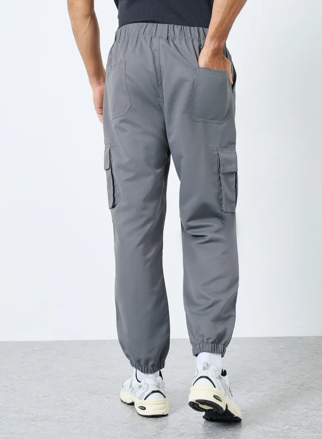 تايك تو Take Two Solid Relaxed Fit Cargo Pants with Drawstring