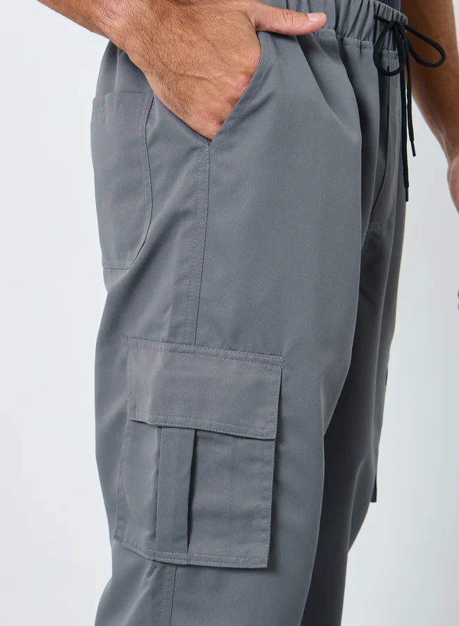 تايك تو Take Two Solid Relaxed Fit Cargo Pants with Drawstring