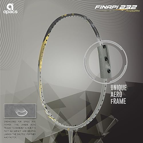 Apacs Finapi 232 Reborn (Unstrung, 42 LBS Mega Tension, World's Toughest Frame) Power Series Badminton Racket | Made with 100% Japanese Ultra Graphite Badminton Racquet with Full Cover (Grey) - Image 2